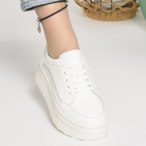 Pantofi  Piele Naturala Albi F001-780