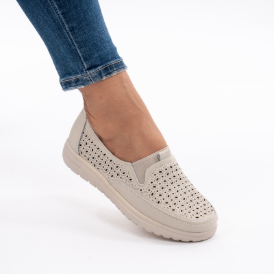 Pantofi Piele Naturala Bej Super Usor F2310