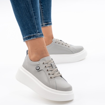 Pantofi Piele Naturala Gri 881