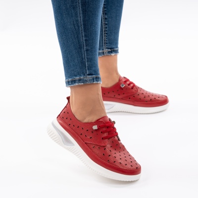 Pantofi Piele Naturala Rosu A096