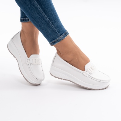 Pantofi Piele Naturala Talpa Comoda Alb AN2208
