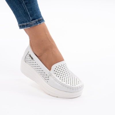 Pantofi Piele Naturala Talpa Comoda Alb G10-A17