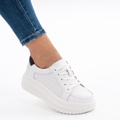 Pantofi Piele Naturala Talpa Comoda Alb&Negru T-2008