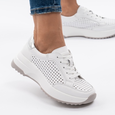 Pantofi Piele Naturala Talpa Comoda Alb T2820
