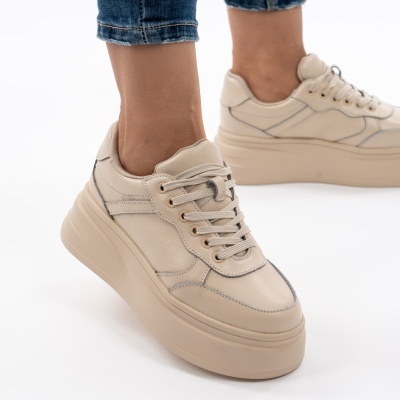 Pantofi Piele Naturala Talpa Comoda Bej AN2529