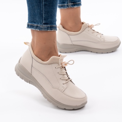 Pantofi Piele Naturala Talpa Comoda Bej QL1069