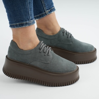 Pantofi Piele Naturala Talpa Comoda Gri AN29