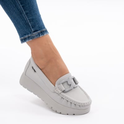 Pantofi Piele Naturala Talpa Comoda Gri G10-A18
