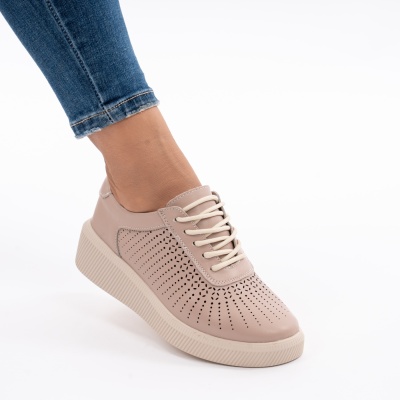 Pantofi Piele Naturala Talpa Comoda Roz AN-29-1