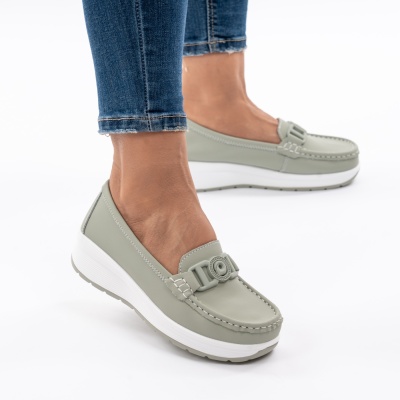 Pantofi Piele Naturala Talpa Comoda Verde AN2208