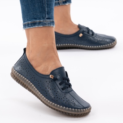 Pantofi Piele Naturala Talpa Flexibila AN222 Albastru