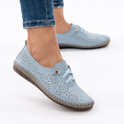 Pantofi Piele Naturala Talpa Flexibila AN222 Blue