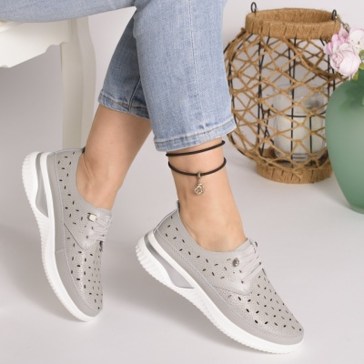 Pantofi Piele Naturala Gri A096
