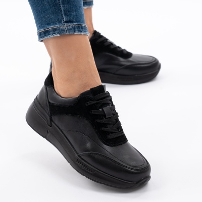 Pantofi Sport Piele Naturala Negru F001-948