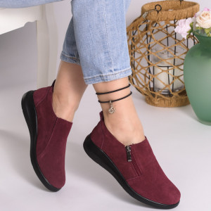 Pantofi Talpa Flexibila Piele Naturala Intoarsa T-3100 Bordo 