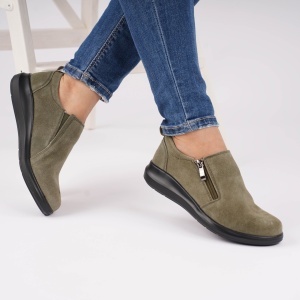 Pantofi Talpa Flexibila Piele Naturala Intoarsa T-3100 Kaki