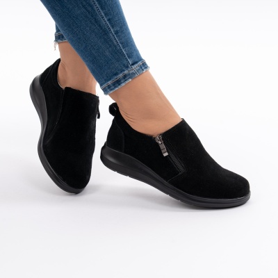 Pantofi Talpa Flexibila Piele Naturala Intoarsa T-3100 Negri
