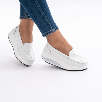 Pantofi Talpa Ortopedica Piele Naturala Albi A339