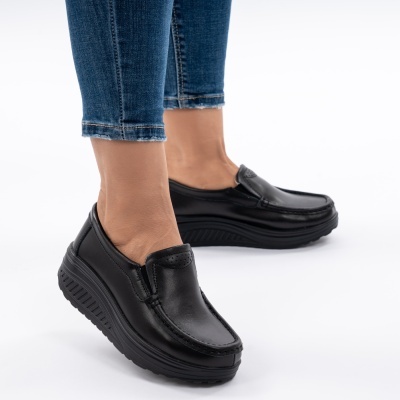 Pantofi Talpa Ortopedica Piele Naturala AN522-2 Black/Black