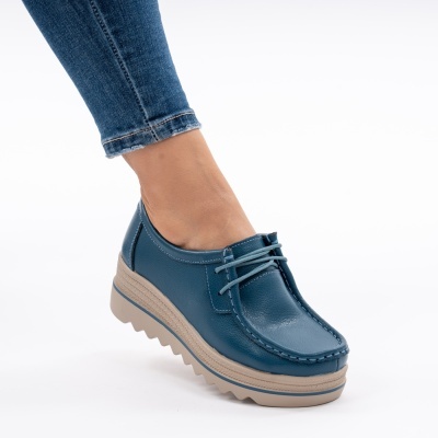 Pantofi Talpa Ortopedica Piele Naturala Blue 1-1151