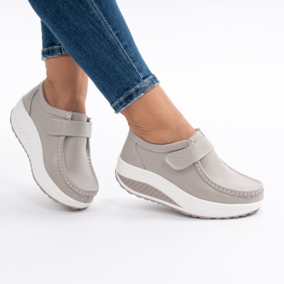 Pantofi Talpa Ortopedica Piele Naturala Gri PL58
