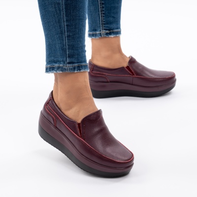 Pantofi Talpa Ortopedica Piele Naturala Visiniu 1158