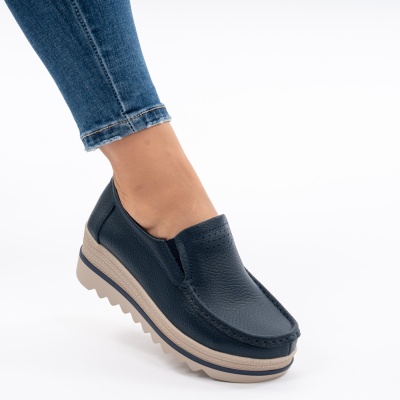 Pantofi Talpa Striată Piele Naturala MM219 Albastru