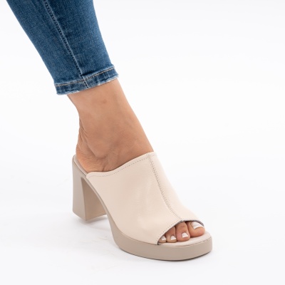 Pantofi Tip Papuci Piele Naturala Talpa Comoda AN2610-1 Bej
