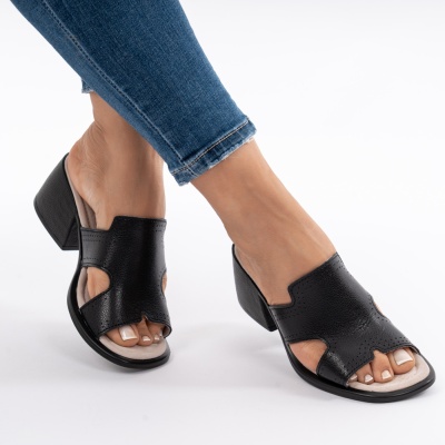 Pantofi Tip Papuci Piele Naturala Talpa Comoda AN2710-1 Negru
