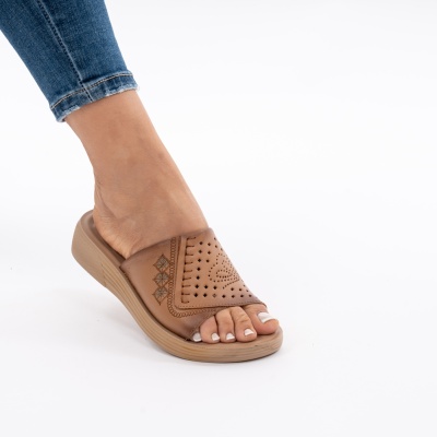 Pantofi Tip Papuci Piele Naturala Talpa Comoda AN510-8 Camel