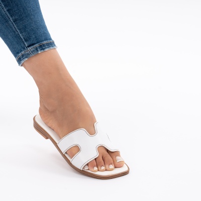 Pantofi Tip Papuci Piele Naturala Talpa Comoda KRS-04 Alb