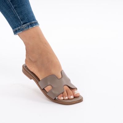 Pantofi Tip Papuci Piele Naturala Talpa Comoda KRS-04 Gri