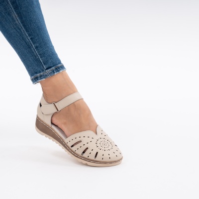 Pantofi Tip Sandale Piele Naturala Talpa Comoda 8131-3 Bej