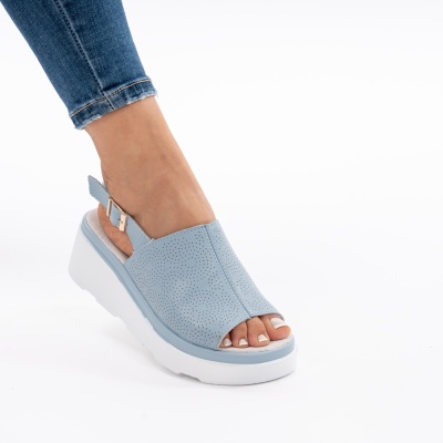 Pantofi Tip Sandale Piele Naturala Talpa Comoda AN111 Blue