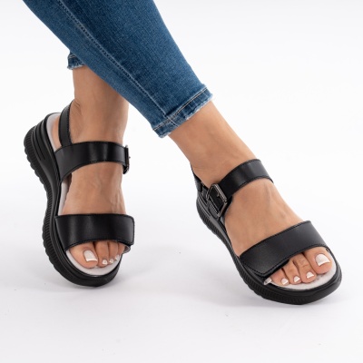 Pantofi Tip Sandale Piele Naturala Talpa Comoda AN122 Negru
