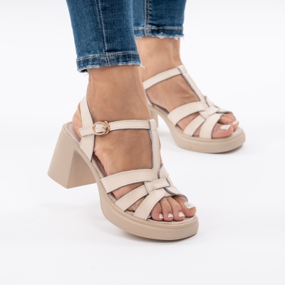 Pantofi Tip Sandale Piele Naturala Talpa Comoda AN2510-5 Bej