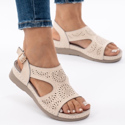 Pantofi Tip Sandale Piele Naturala Talpa Comoda AN2655 Bej