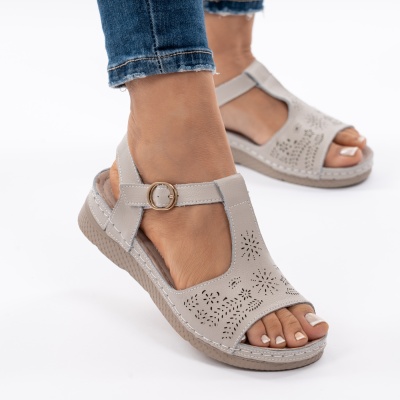 Pantofi Tip Sandale Piele Naturala Talpa Comoda AN2672-1 Gri