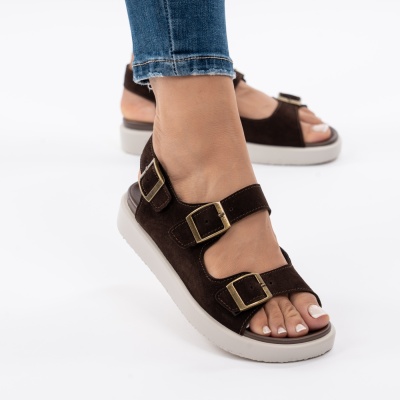 Pantofi Tip Sandale Piele Naturala Talpa Comoda F002-547 Maro