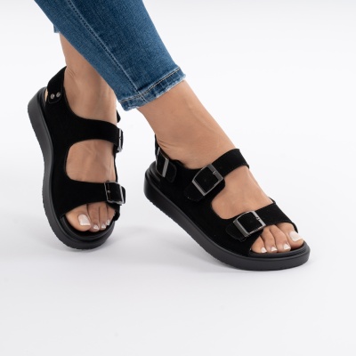 Pantofi Tip Sandale Piele Naturala Talpa Comoda F002-547 Negru