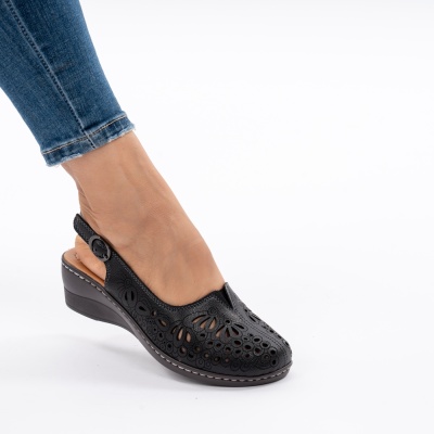 Pantofi Tip Sandale Piele Naturala Talpa Comoda F002-649 Negru