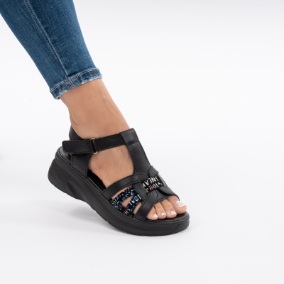 Pantofi Tip Sandale Piele Naturala Talpa Comoda JY57811 Negru