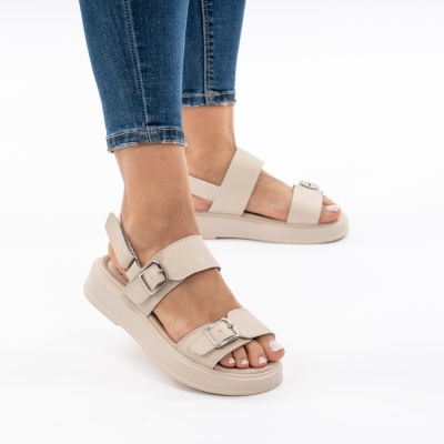 Pantofi Tip Sandale Piele Naturala Talpa Comoda T-8060 Bej