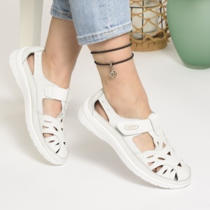 Sandale Perforate Piele Naturala Cu Bareta Alb 6839
