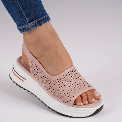 Sandale Piele Naturala Talpa Groasa Roz T6034
