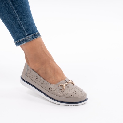 Balerini Piele Naturala Perforati Gri AN1122