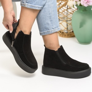 Ghete Imblanite Piele Naturala Intoarsa Negre T3086
