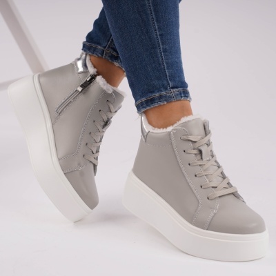 Ghete Piele Naturala Imblanite Talpa Casual Gri T7020