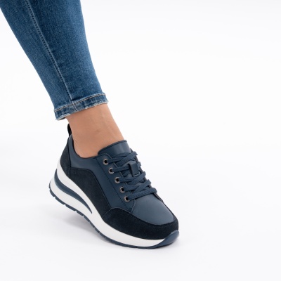 Pantofi Casual Din Piele Naturala Albastri A568