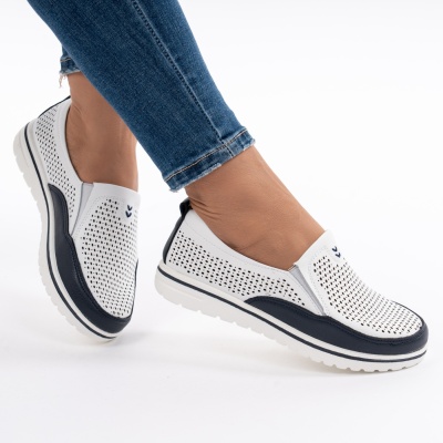 Pantofi Casual Din Piele Naturala Albi 1260-10